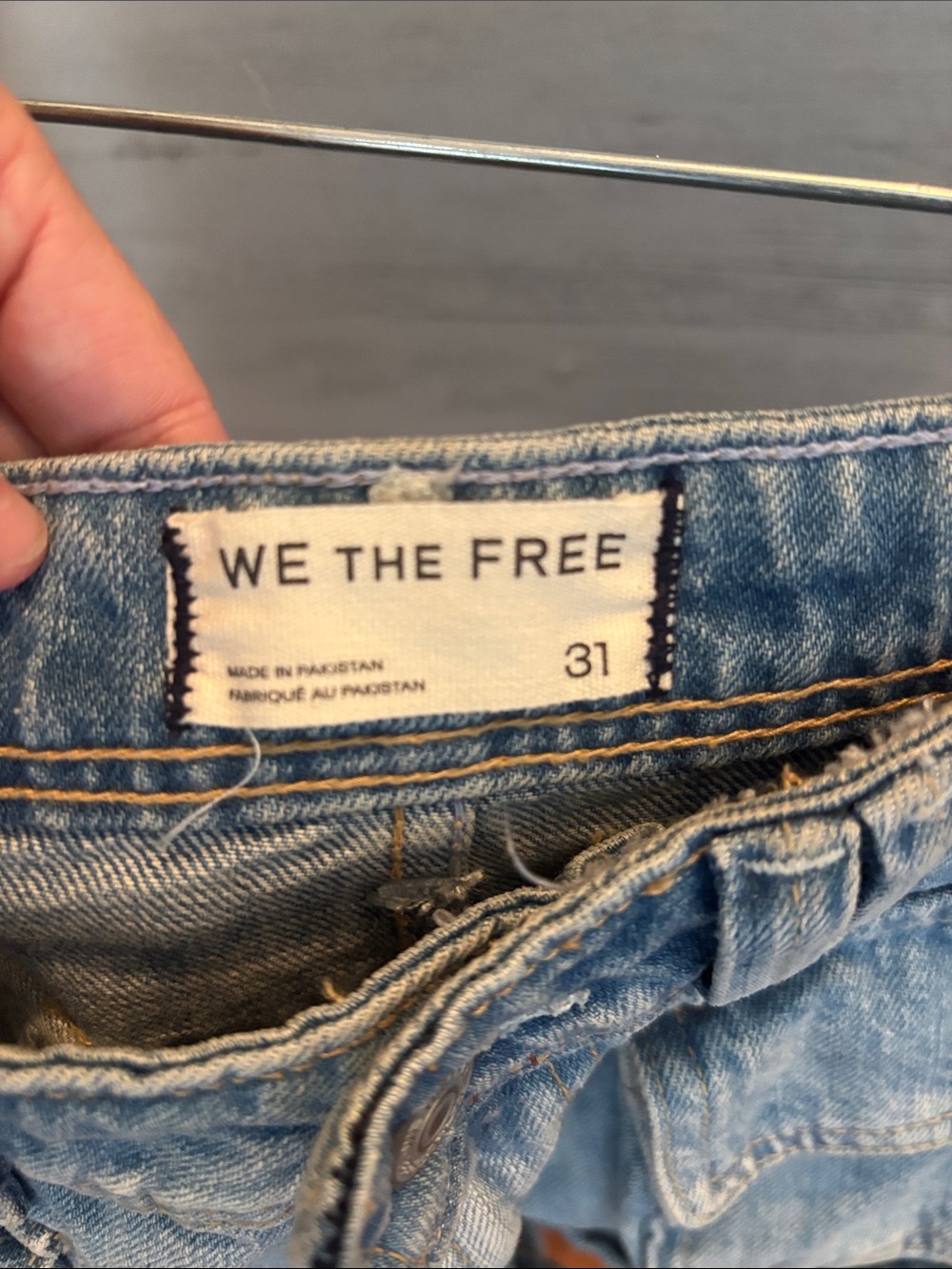 We The Free Faded Light Blue Denim Cargo Shorties - Picture 4 of 5